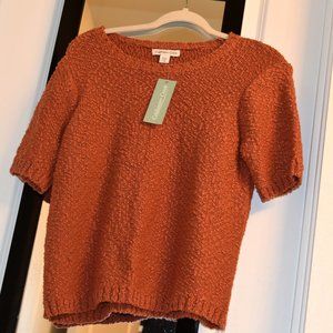 Copper cotton-blend bouclé short sleeve sweater